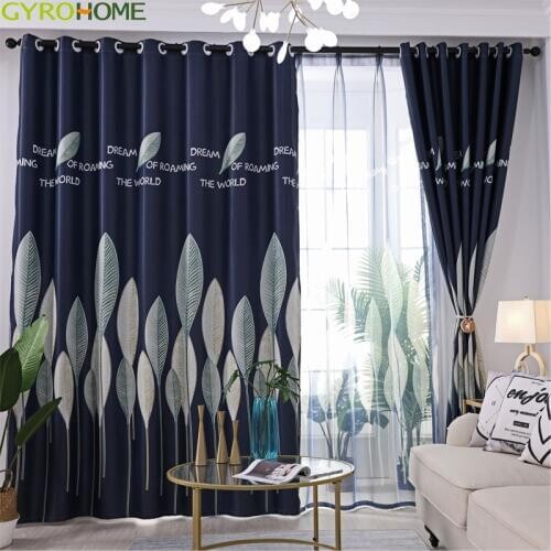 1pc Leaves Printed Blackout Curtains Living Room Bedroom Windows Drape Tulle