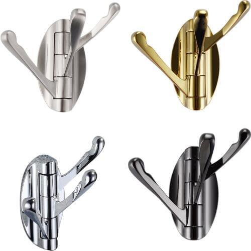 Leyden Modern ORB Chrome Brushed Gold Finish Metal Bathroom Rotatable Hooks Towel Clothes Hats Movable Activity Hooks