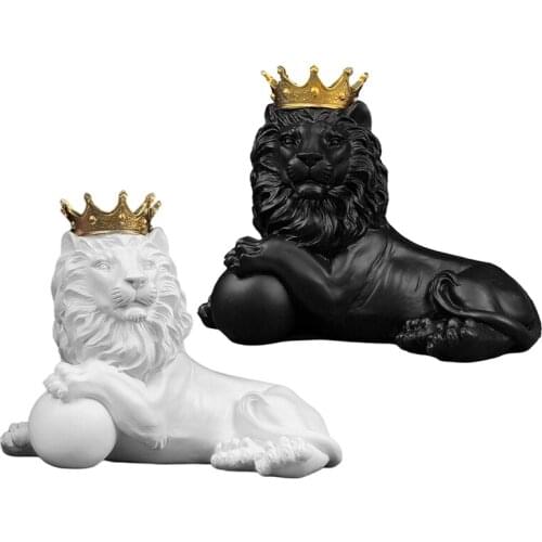 Modern Resin Crafts Lion Catching Ball Statue,Lucky Crown Lion Simulation Sculpture Home Office Decoration