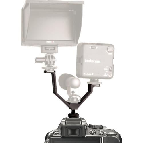 TOAZOE 12.5cm 4.9" Wide Triple Mount Shoe V-Bracket For DSLR Lights Microphone Monitors