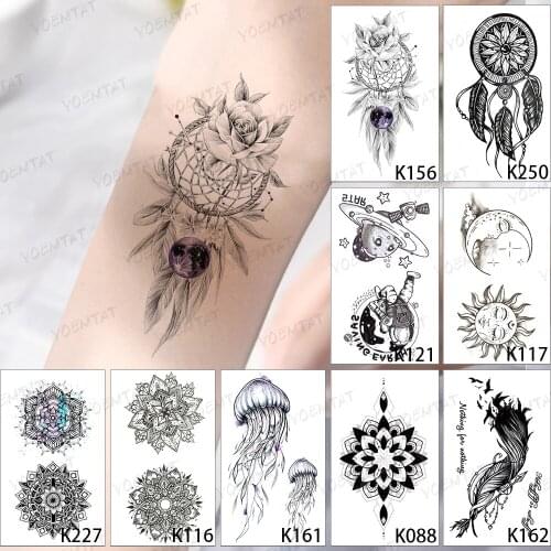 9pcs/Lot Waterproof Temporary Tattoo Sticker Set Mandala Henna Wreath Feather Flash Tatoo Woman Arm Body Kids Art Fake Tatto Man