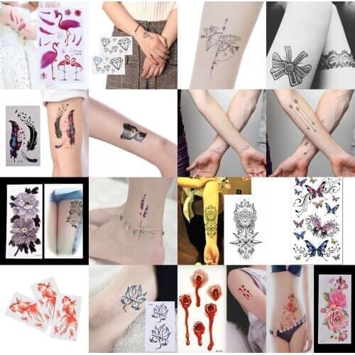 1PCS Waterproof Temporary Tattoo Sticker Sexy Babys Breath Flower Words Feather Water Transfer Fake Flash Tattoo