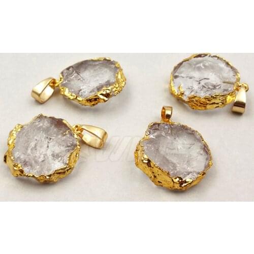 WT-P1228 Fashion Simple Raw Crystal Quartz Pendant Round Shape Crystal Pendant With Gold Trim Pendant Loverly Necklace Pendant