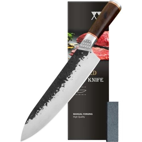 XYJ Chefs Knife Cleaver Vegetable Knives With Mini Whetstone High Carbon Stainless Steel Hammered Camping Kitchen Slicing Knife