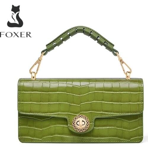 FOXER Brand 2021 Women Baguette Bag Crocodile Pattern Vintage Shoulder Handbag for Lady Luxury Crossbody Bags Casual Small Purse