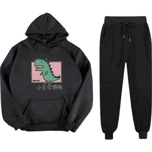 Abrini Women Autumn Fleece Tracksuits Harajuku Anime Print Pullovers and Trousers Suits Two pieces Sets For Women 2021 Winter