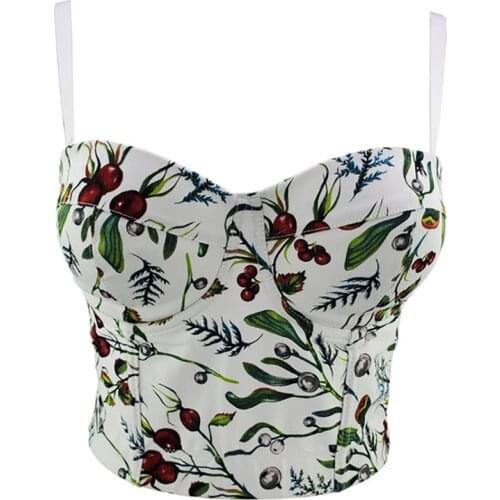 Plants Print Fairy Tanks Camis Bustier Top Female Crop Top With Built In Bra Women Harajuku Off Shoulder Summer Tops Camisole