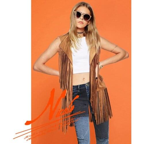 The new womens 2021 autumn tassel mid-length waistcoat waistcoat vest suede tide slim slimming