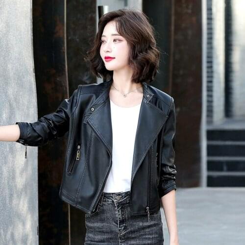 Plus Size 3XL PU Leather Coat Women 2021 New Spring Female Leather Clothing Short Slim Motorcycle Leather Jacket Women Black