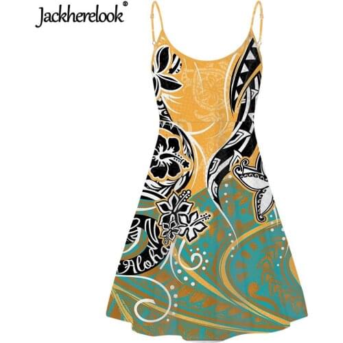 Jackherelook Polynesian Tribal Hibiscus Samoa Print Womens Slip Dress Summer Sleeveless Beach Boho Sundress Backless Dresses