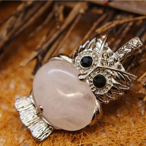 12PCS Cute Owl Shaped Necklace Pendant Natural Stone Pink Crystal Quartz Turquoises Jewelry Suspension Pendant Jewelry Making