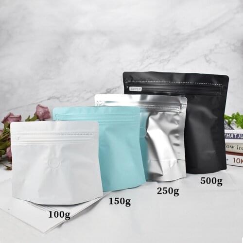 25pcs Heat Seal Black Silver Blue White Coffee Bean Powder Zip Lock Package Bags Stand Up Aluminum Foil Coffee Bag with Valve