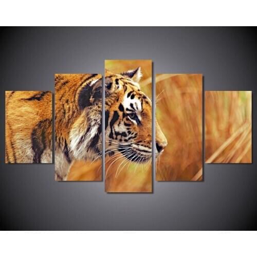 5 Panel Large HD Printed Painting Tiger Autumn Poster Canvas Print Art Home Decor Wall Art Picture for Living Room