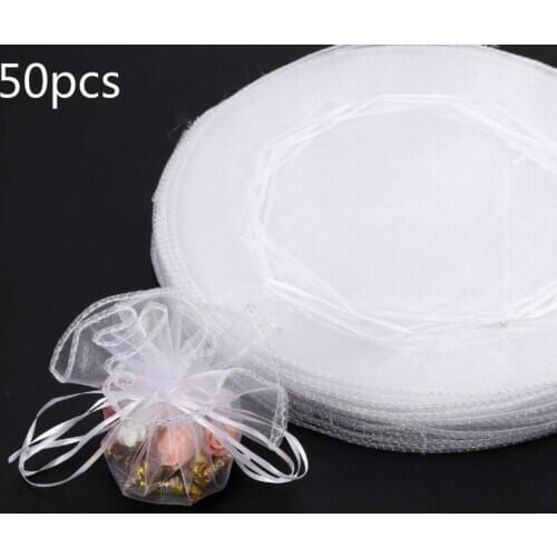 50pcs Gauze Bag Round Organza Bag Drawstring Pouch Packaging Bags Wedding Christmas Candy Gift Bags 25x25/35x35