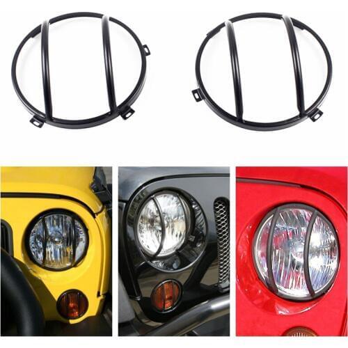 7" Black Steel Front Headlights Protection Guard Cover Light Guard for Jeep Wrangler JK Unlimited 2007 - 2017