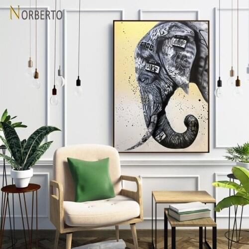 Modern Style Canvas Painting Poster and Print Abstract Graffiti Old Elephant for Living Room Bedroom Gallery Wall Decoration
