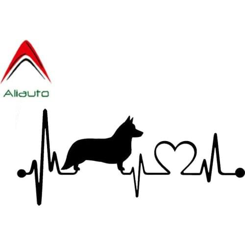 Aliauto Personality Cartoon Car Sticker Welsh Corgi Dog Heartbeat Decorative Waterproof Sunscreen Decals Black/silver,15cm*6cm
