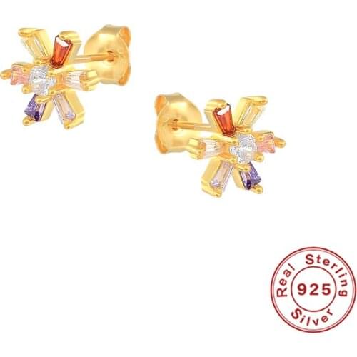 Canner 925 Sterling Silver Stud Earrings For Women Sunflower Rainbow Square CZ Zircon Earrings 2021 Trend 1 Pair Piercing