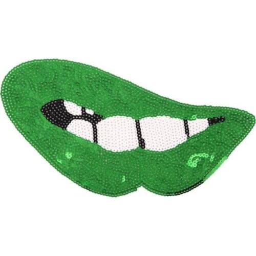 Biker Patches for clothing T shirt Diy 278mm Lips Green Sequined Sequins T-shirt Womens Fashion Tops Shirt Womens Patch Clothes