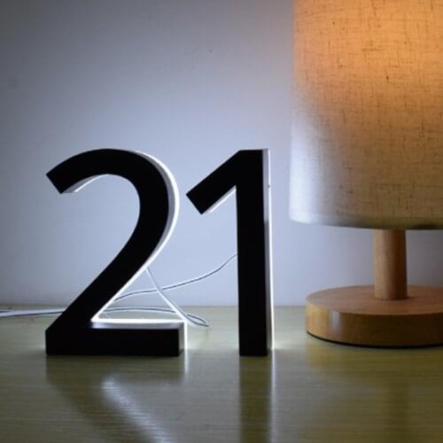 House Letters Light Outdoor Waterproof customs Metal LED Home Hotel Door Plates Stainless Steel Illumilous Letterign Name Plates