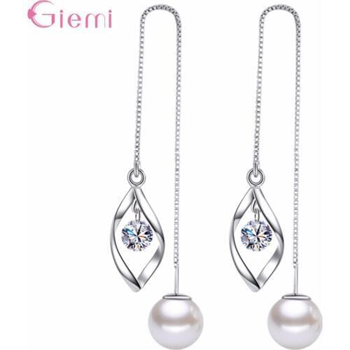Hot Sale New Arrivals Fashion Clear Zircon Twisted Waterdrop Round Water Pearl Dangle Drop Earrings For Women Daily Jewelry