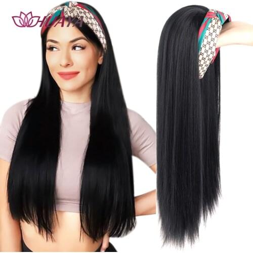 HUAYA Long Straight Headband Wigs Heat Resistant Synthetic Hair For Black Women Half head Invisible seamless Hair Extensions