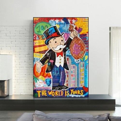 The World is Yours Modern Home Pictures Alec Monopoly Graffiti Art Money Paintings on The Wall Art Canvas Posters and Prints