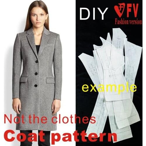 Classic womens long-sleeved suit collar mid-length coat real pattern 1:1 cropping drawing BFY-60
