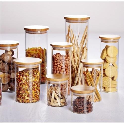 Round Transparent Sealed Borosilicate Glass Container Storage Jar Air Tight With Lid Bamboo Cover Silicone