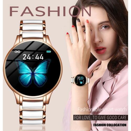 LIGE New Ceramic Smart Watch Women Heart Rate Blood Pressure Monitor For Android IOS Sport Multifunctional Steel Belt Smartwatch