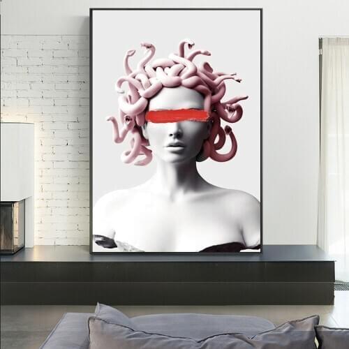 Medusa Vapor Wave Sculpture Funny Canvas Paintings Gorgon Statue Posters and Prints Wall Art Pictures for Living Room Home Decor