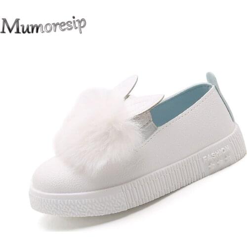 Mumoresip Fashion Autumn Winter Girls Shoes With Rabbit Ear Kids Shoes Children Warm Sneakers With Hairy Fur Cute Sweet Loafers
