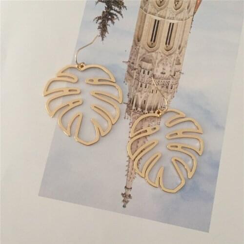Trendy Gold Color Plating Medium Size Monstera Drop Earrings For Women Natural Gorgeous Party High Quality Jewelry