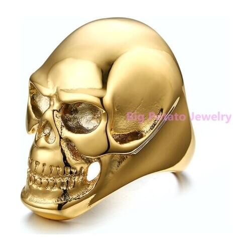 Promotion Sale Titanium Ring Cool Men Evening Party 316L Stainless Steel Gold Skeleton Ring 8/9/10/11/12 Size Free Choose