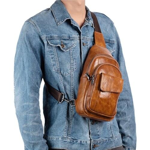 2020 new Leather mens first layer cowhide multifunctional chest bag for travel with diagonal business all-match shoulder bags