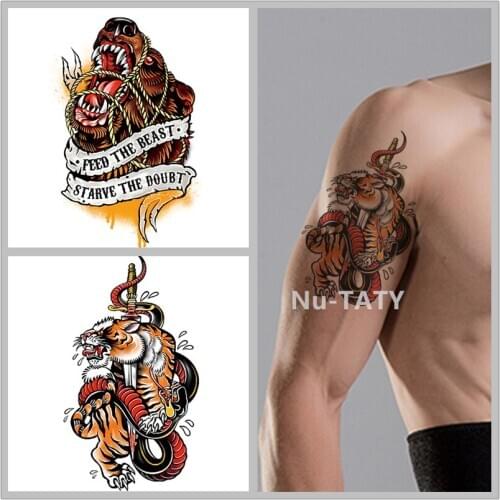 Nu-TATY Waterproof Temporary Sticker Wild Beast Charm Of Wildness Tiger Snake Owl Vulture Hunting Competition Tattoo Stickers