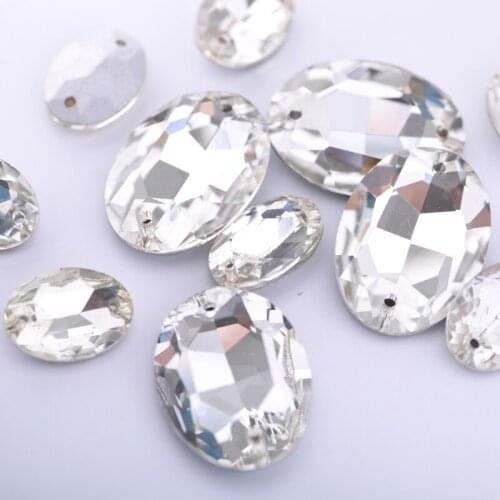 Oval Crystal Clear Sew On Rhinestones 8x10mm 10x12mm 10x14mm 13x18mm 18x25mm 20x30mm Sewing Strass for Garment Accessory Y1047
