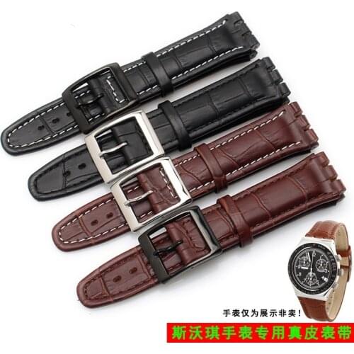 Genuine Leather Bamboo Pattern Watch Band for Swatch Men and Women Sweat-Proof 17 19 23mm Concave-Convex Yrs YCS