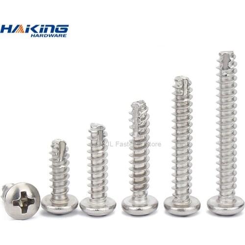 M2 M2.3 M2.6 M3 M3.5 M4 Nickel Plated Cutting Tail Cross Round Head Slotting Phillips Self Tapping Machine PT Screw