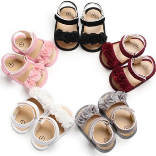 Baby Girl Ruffles Flower Sandals Newborn Baby Girl Fashion New Summer Shoes Holiday Anti-Slip Crib Shoes Infant Prewalkers 0-18M