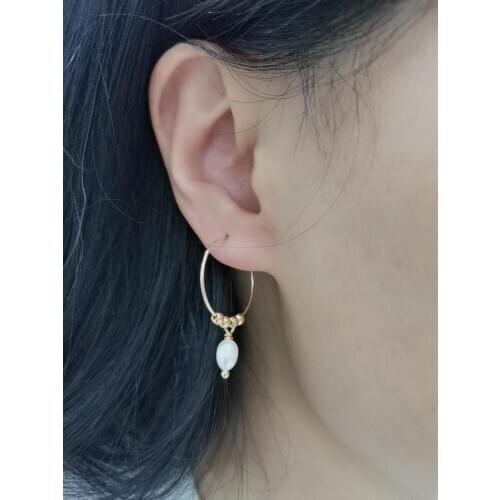 Gold Beads Freshwater Pearl Earrings BOHO Boucles Oreilles 14K Gold Filled 20mm Hoop Dangle Earrings For Women Girl