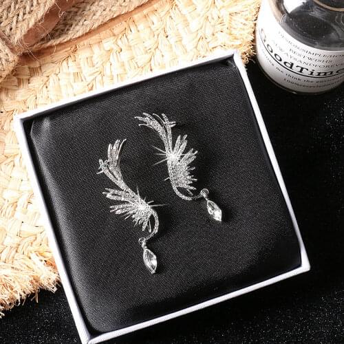 925 Silver Post Exaggerated Earrings Korean Angel Wings Full Diamond Earrings for Women