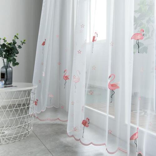 Nordic Curtains for Living Room Bedroom Ins Style Flamingo Embroidered Screen Childrens Room Pink Flat Embroidery curtai