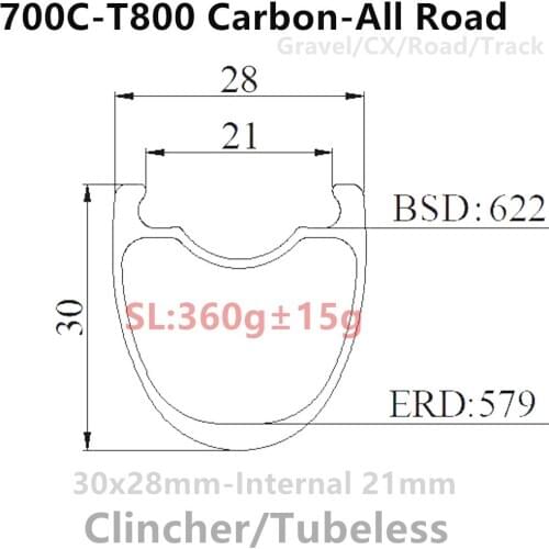 T800 Super Light carbon gravel rims 28mm wide 30mm depth internal 21mm carbon disc brake rims 700c carbon bicycle carbon rims