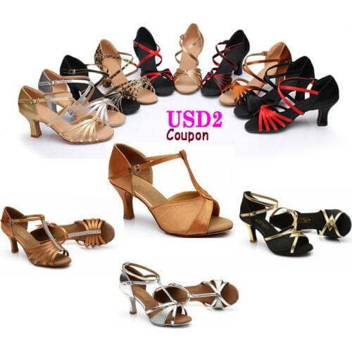 Hot Sales New Brand Womens Tango Ballroom Latin Dance Shoes Salsa Shoes Women 7cm High Heeled Discount Wholesale