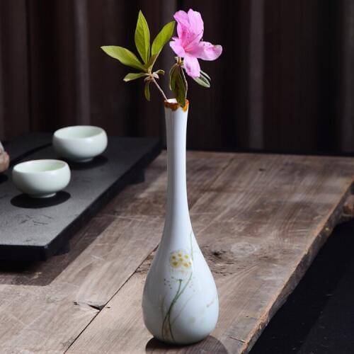 Vase of Mutton-fat Jade Tea Ceremony Flower Arrangement Home Decoration Jingdezhen Ceramic Small Vase Guanyin Buddhist Supplies