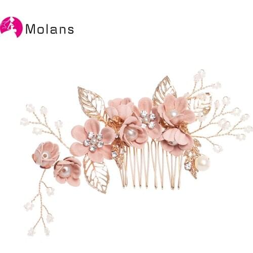 MOLANS Hairpins Wedding Hair Combs Hair Accessories for Bridal Flower Headpiece Women Bride Hair ornaments Gold Leaves Headwear