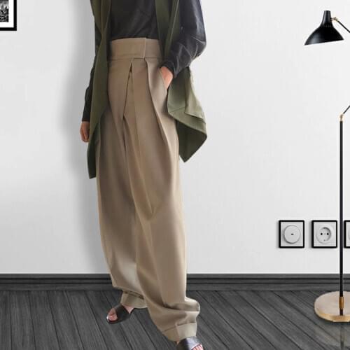 Johnature New Fashion Casual Women Pants 2021 Spring Autumn Loose Solid Color High Waist Full-length Wide Leg Pants