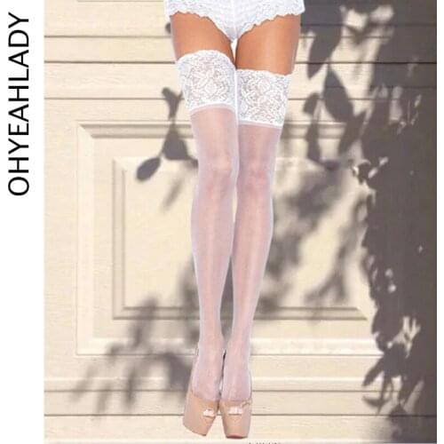 Ohyeahlady Women Sexy Stockings Pure Lovely Over Knee White Erotic Suspender High Tube Silk Cosplay Thigh High Stocking J2052