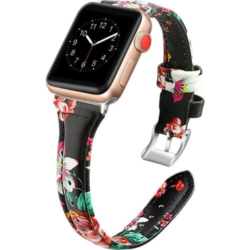 Women T Style Floral Band For Apple Watch 38mm 42mm Band Leather iwatch Strap 40mm 44mm Series 1 2 3 4 5 6 SE Watchband